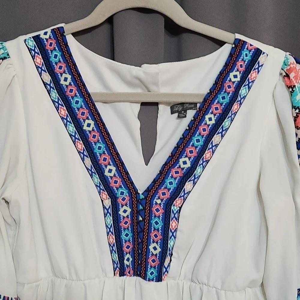 Lily Rose BoHo Style Dress Aztec Design Lined V-neck Summery Size M GUC … - Picture 2 of 9
